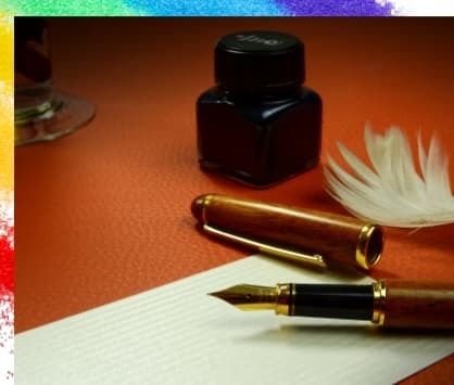 暖色重厚なペンとインクの画像で、遺言書で守りたいパートナーへの貢献をイメージしている