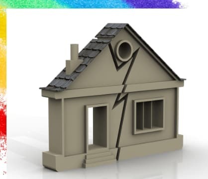 居住用建物にヒビが入っている画像で、相続によって持家を奪われる怖さを表現している